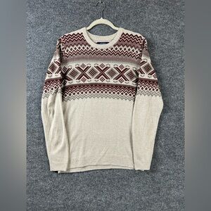 Pull‎ And Bear Sweater Men Sz L Fits Like S Cream Beige Fair Isle Knit Fisherman